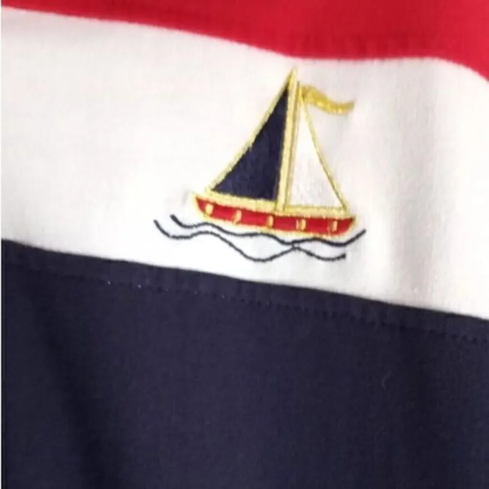 Vintage Bon Worth  Sailing Jacket Womens Lg Red Nautical Color Block Embroidered
